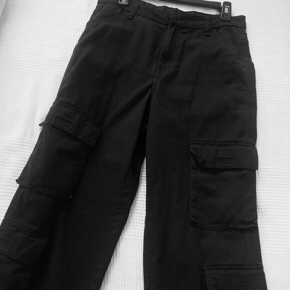 H&M Divided Wide Leg Denim Cargo Jeans Pants Black 6 - Picture 1 of 3
